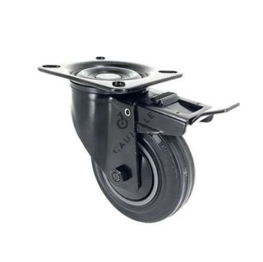 Roulette caoutchouc noir pivotante à frein diamètre 100 mm